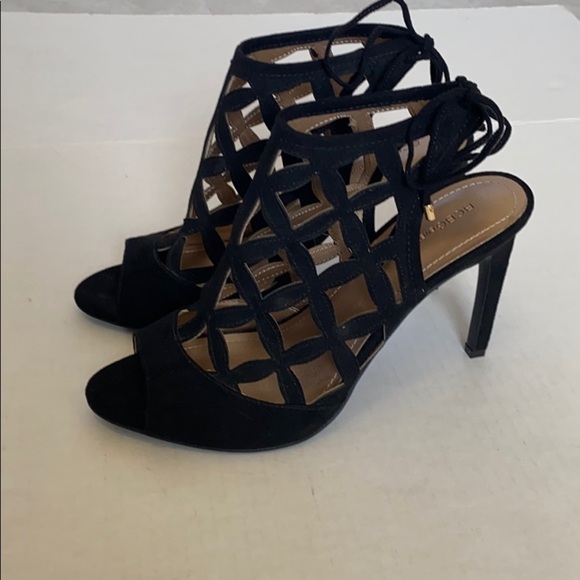 𝅺bcbg Shoes Black Clodin-X Heels 7 1/2 M Strappy Peep Toe New Without Box - Picture 3 of 11